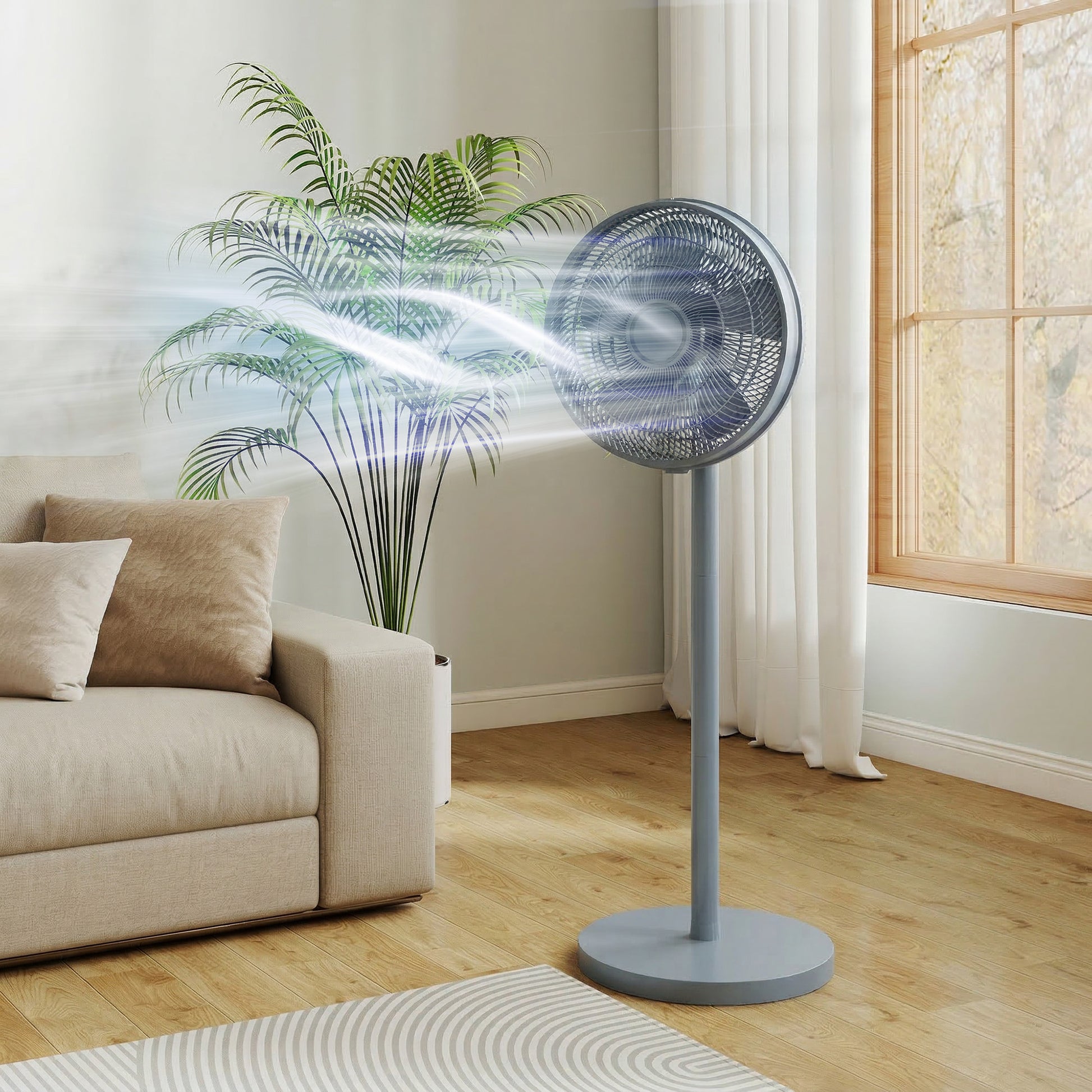 HOMCOM 40 cm Standing Fan, Cooling Floor Fan with 80° Oscillating, Adjustable Tilt and Height, 4 Speed, Remote Control, Grey