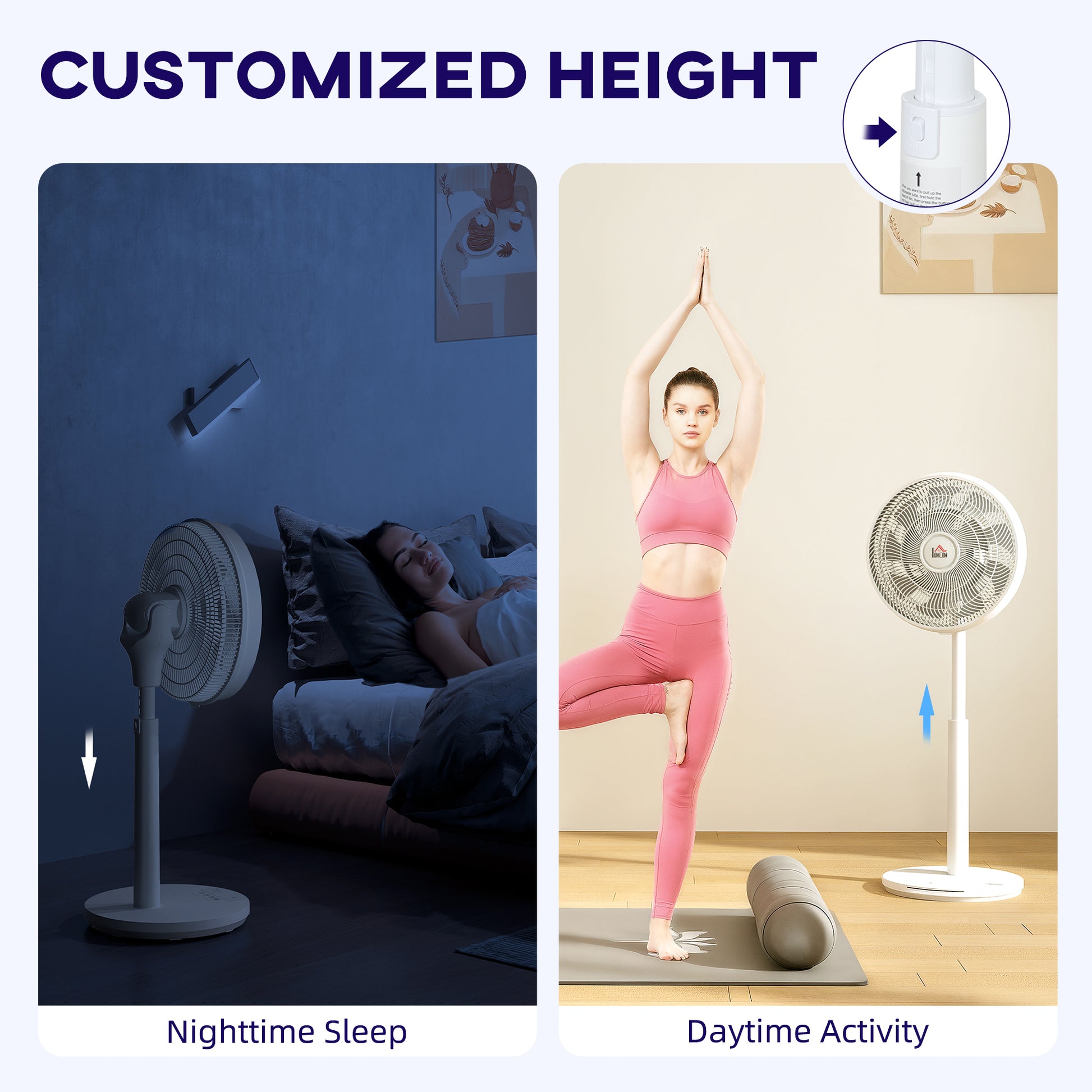 HOMCOM Pedestal Fan with Oscillating, Tilt, Adjustable Height, White