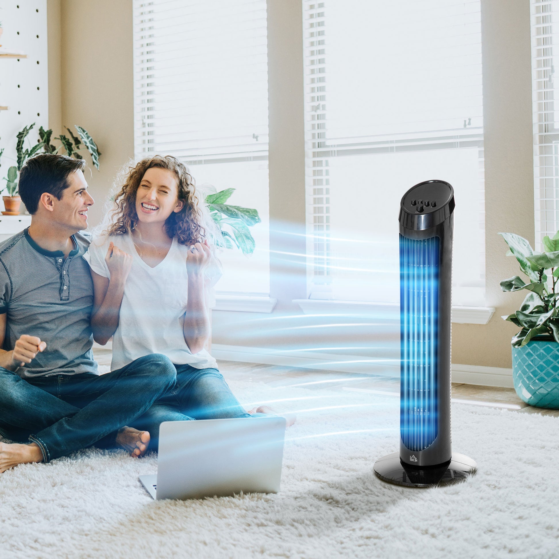 HOMCOM Tower Fan for Bedroom, 30 inch, 6 m/s Powerful Velocity, Standing Floor Fan with 70° Oscillating and 3 Speeds for Home Office Indoor, Black