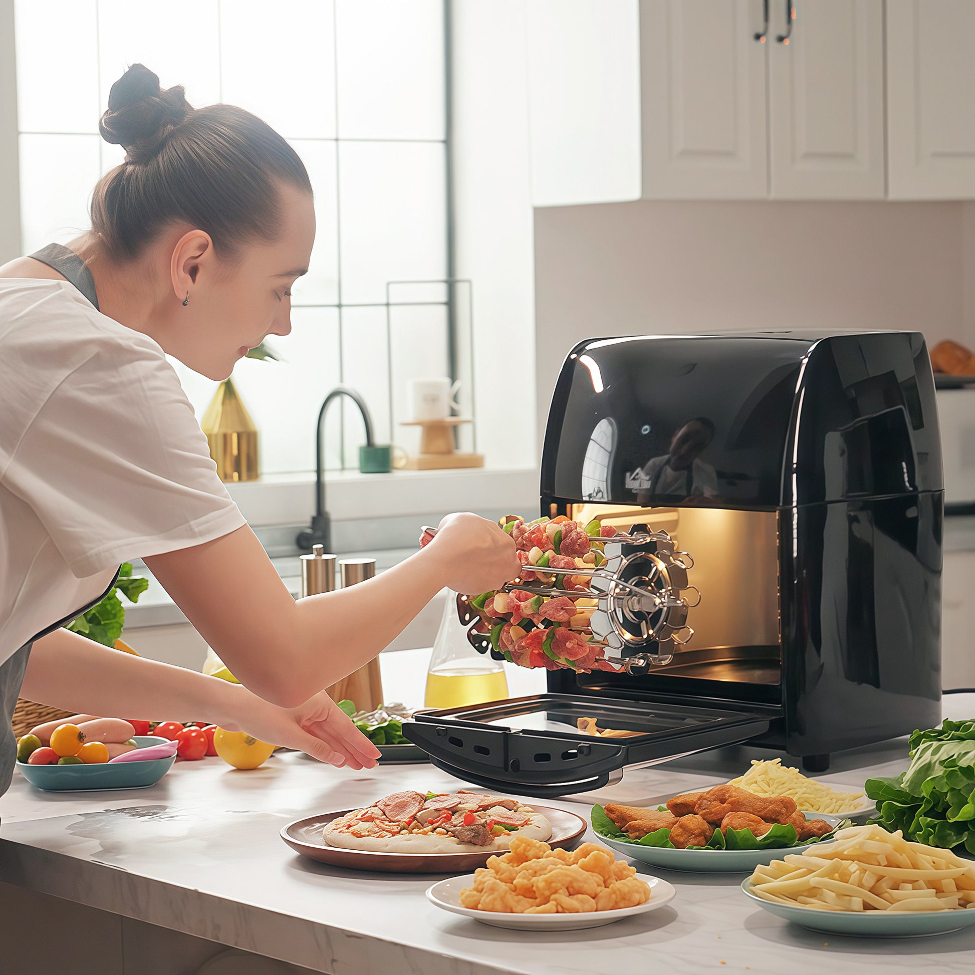 HOMCOM 12L 8 in 1 Digital Air Fryer Oven with Roast, Bake, Dehydrate, 8 Preset Modes, Rapid Air Circulation, Timer, Inner Light, Memory Function, 1800W, Dish Wash Accessory, Black