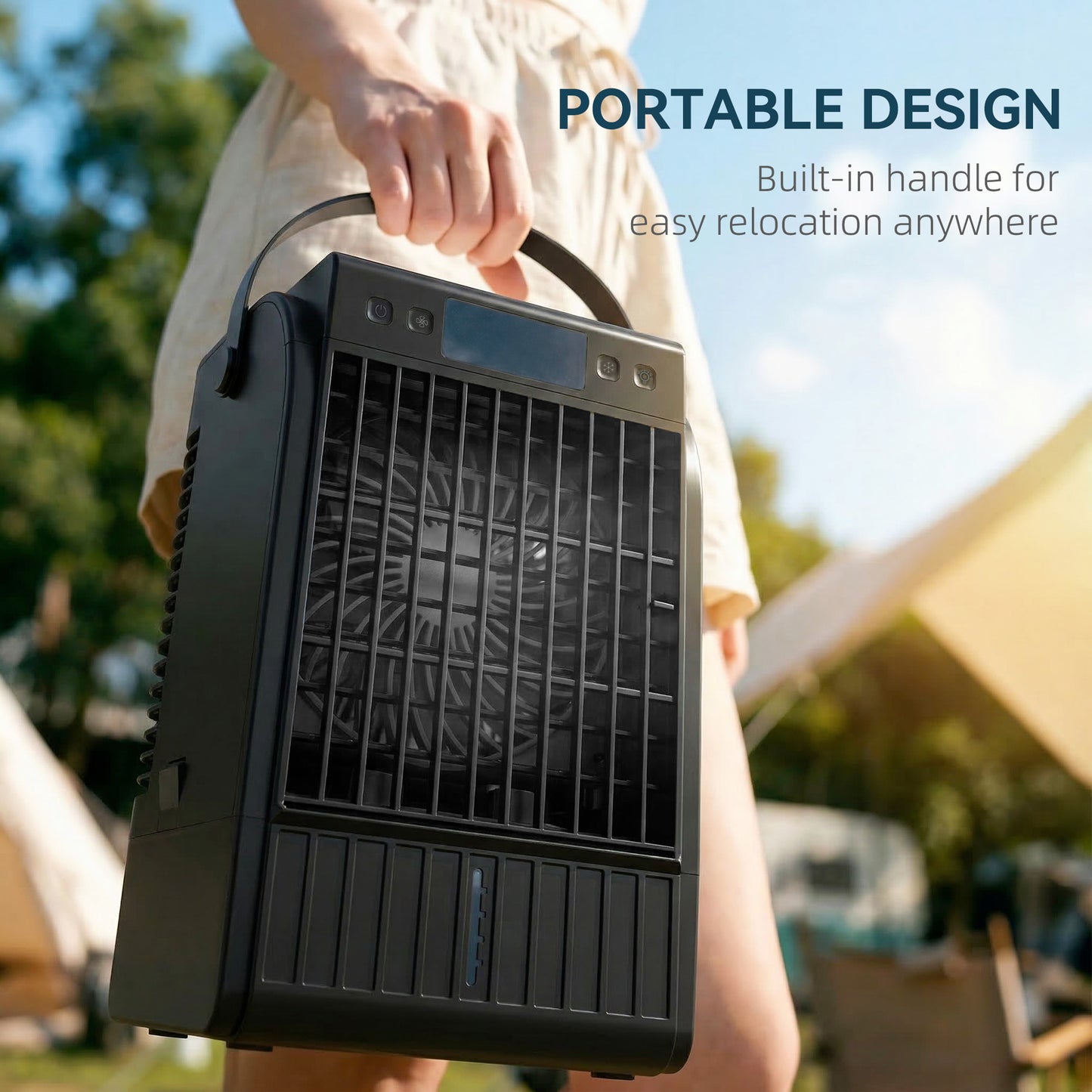 HOMCOM Portable Air Conditioner, 4-in-1 Mini Air Cooler with 4 Wind Speed, 2 Cool Mist, RGB 7 LED Light, Black