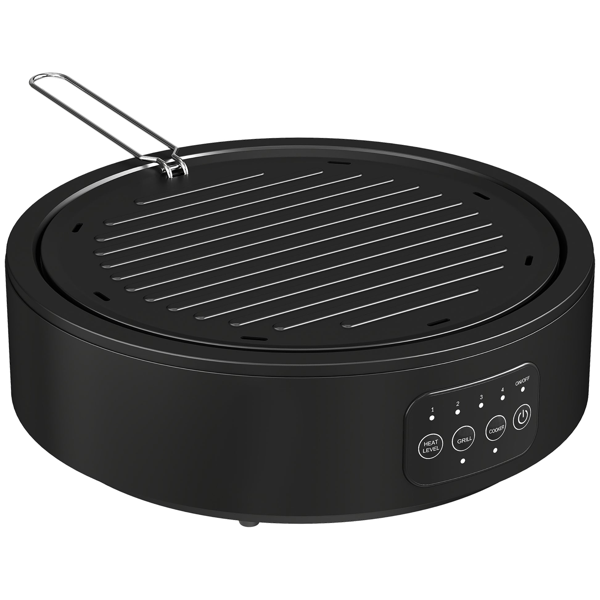 HOMCOM Electric Ceramic Hob with Grill Plate, Multifunctional 36cm Plug in Electric Hob with 4 Heat Levels for All Type Pot