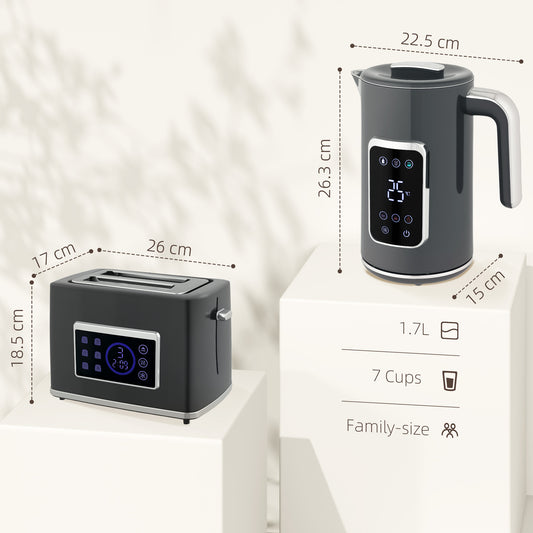HOMCOM Touch Screen Kettle and Toaster Set - Grey